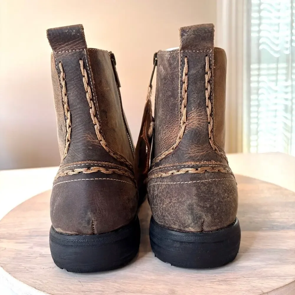Bed Stu Revolution Boots Men's Sz 10 Tan Brown Distressed Leather Side Zip NIB